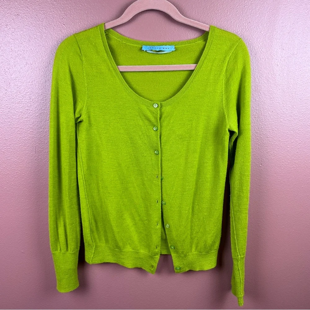 Johnny Was 100% tissue cashmere cardigan in apple green size medium - Picture 1 of 7
